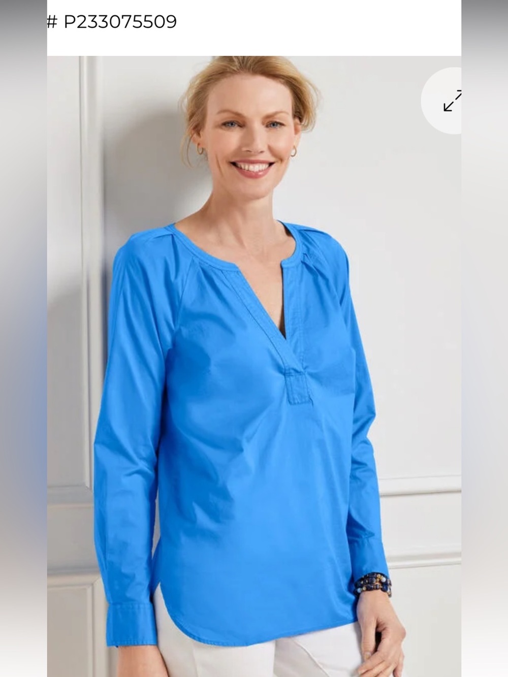 TALBOTS 100% COTTON SIZE MEDIUM PETITE BLOUSE POPLIN TOP BLUE NWOT - Picture 2 of 6